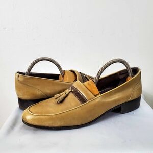 Vtg 70s Christian Dior Beige Calfskin Leather Tassel Almond Toe Loafers